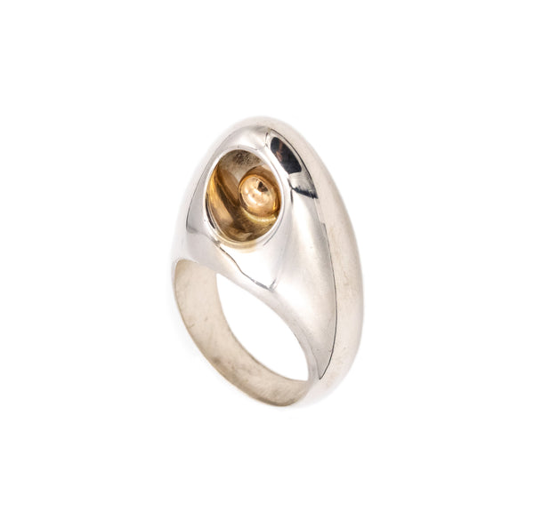 PUIG DORIA 1970 MODERNIST RING IN 18 KT GOLD AND STERLING SILVER