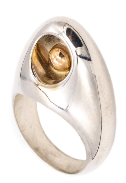 PUIG DORIA 1970 MODERNIST RING IN 18 KT GOLD AND STERLING SILVER