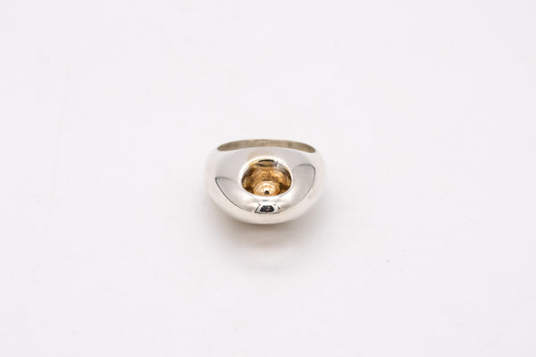 PUIG DORIA 1970 MODERNIST RING IN 18 KT GOLD AND STERLING SILVER