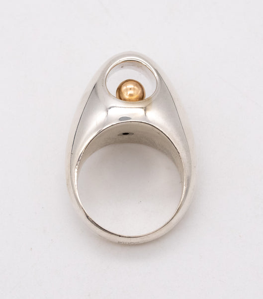 PUIG DORIA 1970 MODERNIST RING IN 18 KT GOLD AND STERLING SILVER