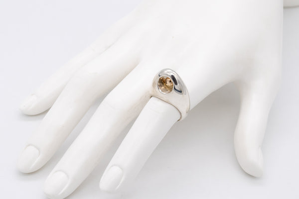 PUIG DORIA 1970 MODERNIST RING IN 18 KT GOLD AND STERLING SILVER