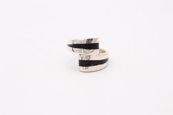 PUIG DORIA 1970 MODERNIST RING IN STERLING SILVER WITH EBONY WOOD