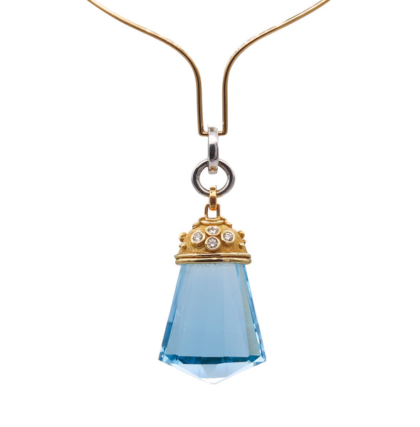 -Robert Whiteside Etruscan Pendant In 18Kt Yellow Gold With 169.08 Cts In Diamonds & Blue Topaz