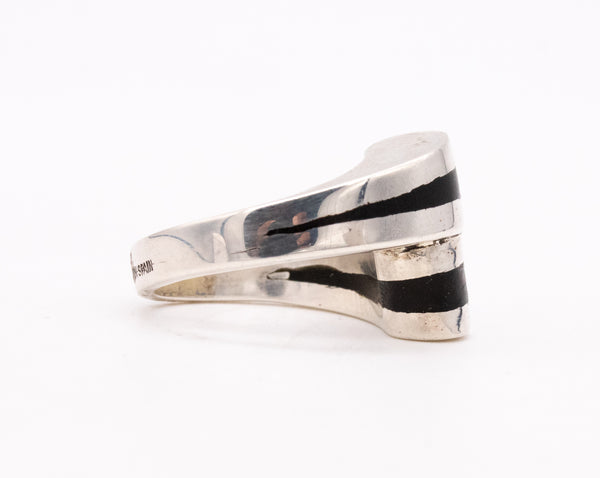 PUIG DORIA 1970 MODERNIST RING IN STERLING SILVER WITH EBONY WOOD