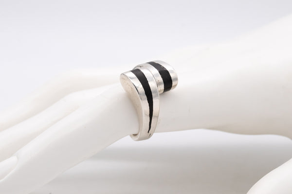 PUIG DORIA 1970 MODERNIST RING IN STERLING SILVER WITH EBONY WOOD