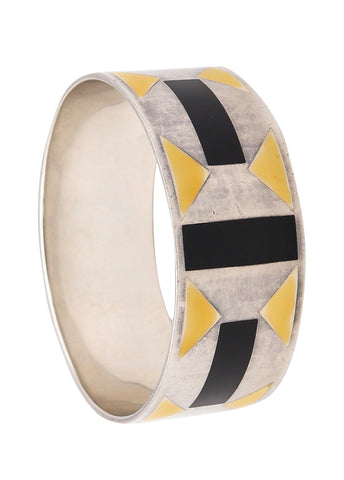 Tiffany & Co 1989 Paloma Picasso Geometric Enameled Zellige Bangle in .925 Sterling Silver