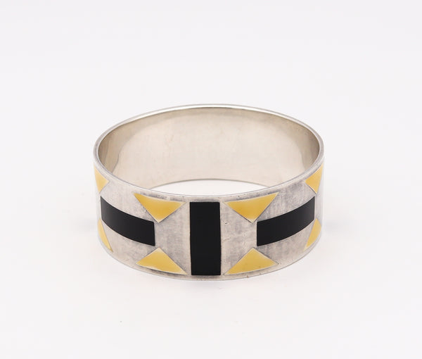 Tiffany & Co 1989 Paloma Picasso Geometric Enameled Zellige Bangle in .925 Sterling Silver