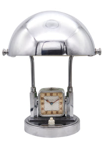 Bayard France 1930 Art Deco Desk Table Lamp And Alarm Clock In Stainless Steel
