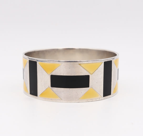 Tiffany & Co 1989 Paloma Picasso Geometric Enameled Zellige Bangle in .925 Sterling Silver