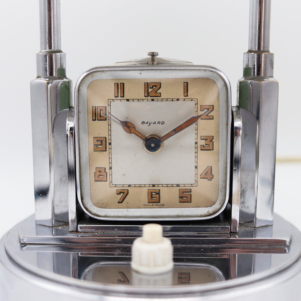 Bayard France 1930 Art Deco Desk Table Lamp And Alarm Clock In Stainless Steel