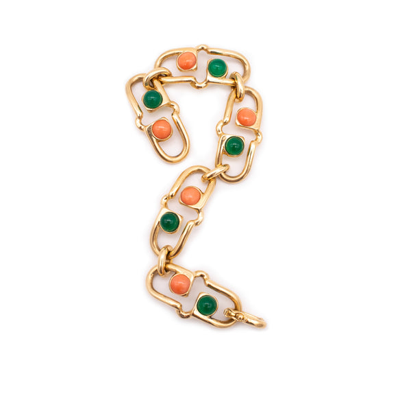 Van Cleef And Arpels 1971 Paris Geometric Bracelet In 18Kt Yellow Gold With Coral And Chrysoprase