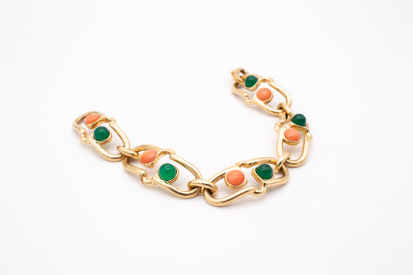 Van Cleef And Arpels 1971 Paris Geometric Bracelet In 18Kt Yellow Gold With Coral And Chrysoprase