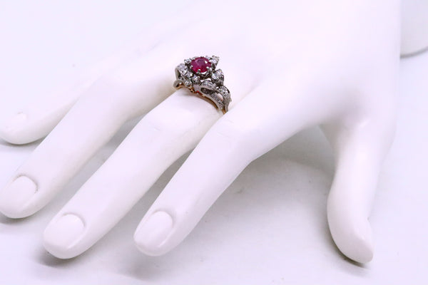 EDWARDIAN 18 KT GOLD DIAMONDS AND RUBY ANTIQUE RING