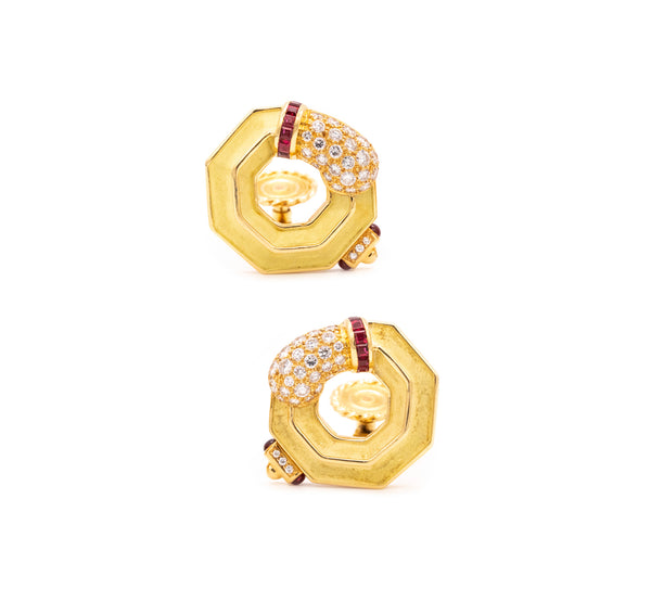 Chaumet Paris Geometric Clip Earring In 18Kt Gold With 2.80 Cts In Diamonds And Rubies