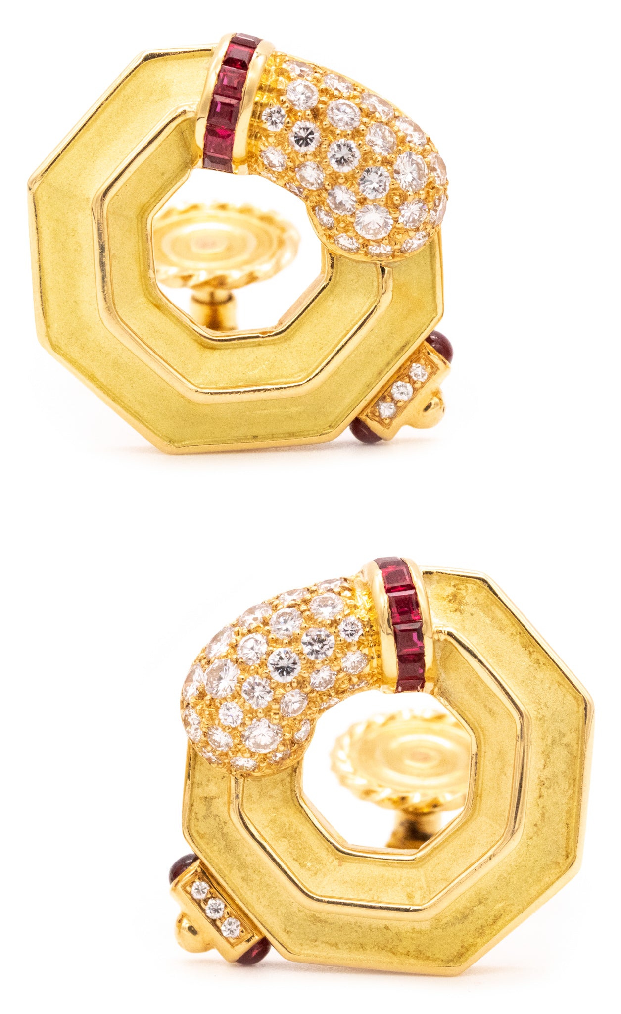 Chaumet Paris Geometric Clip Earring In 18Kt Gold With 2.80 Cts In Diamonds And Rubies