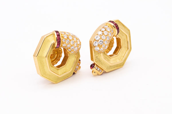 Chaumet Paris Geometric Clip Earring In 18Kt Gold With 2.80 Cts In Diamonds And Rubies