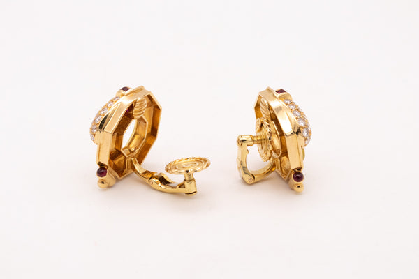 CHAUMET Paris Geometric Clip Earring In 18Kt Gold With 2.80 Cts In Diamonds And Rubies