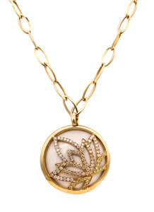 *Luca Carati Milan Contemporary necklace in 18 kt yellow gold with cacholong & 3.05 Cts in diamonds