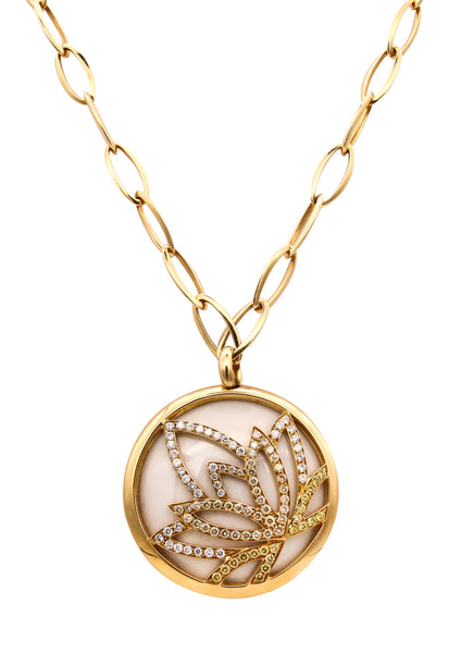 *Luca Carati Milan Contemporary necklace in 18 kt yellow gold with cacholong & 3.05 Cts in diamonds