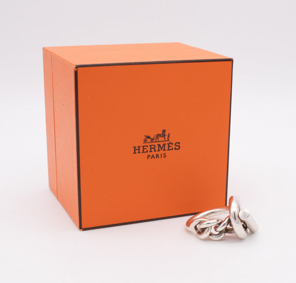 HERMES PARIS CROISETTE TOGGLE CHAINED RING IN .925 STERLING SILVER