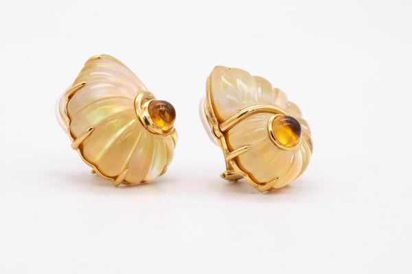 *Seaman Schepps Trianon 18 kt yellow gold earrings with rock quartz & citrine