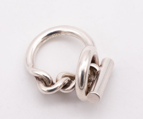 HERMES PARIS CROISETTE TOGGLE CHAINED RING IN .925 STERLING SILVER