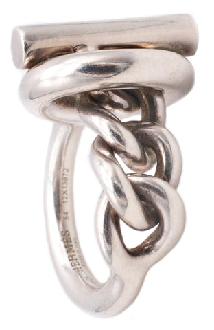 HERMES PARIS CROISETTE TOGGLE CHAINED RING IN .925 STERLING SILVER