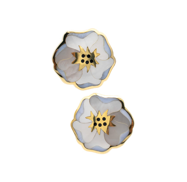 *Tiffany & Co. 1980 Angela Cummings Allure floral earrings in 18 kt yellow gold with inlaid gemstones