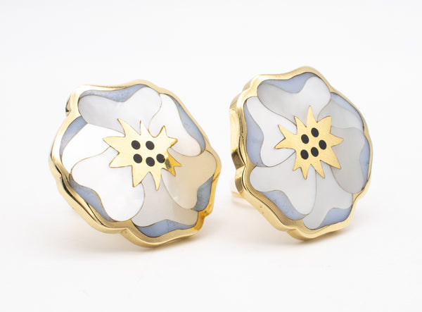 *Tiffany & Co. 1980 Angela Cummings Allure floral earrings in 18 kt yellow gold with inlaid gemstones
