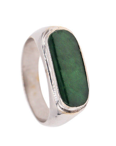 Signet Ring In 18Kt White Gold With 1.38 Cts Carved Imperial Green Jadeite Jade