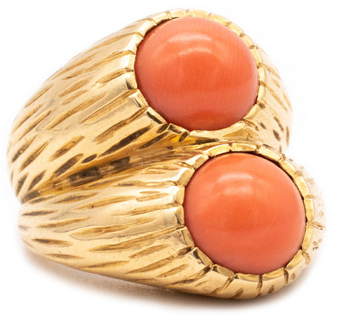 Cartier Paris 1950 Very Rare Toi et Moi Ring In 18Kt Yellow Gold With Corals