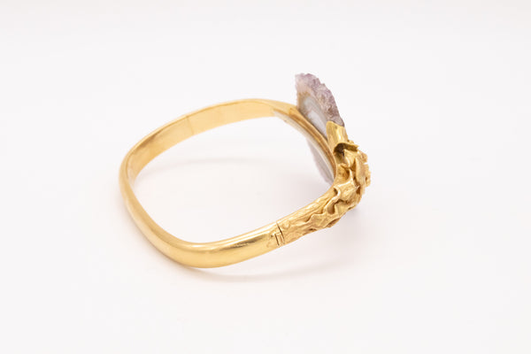 Karl Stittgen 1970 Canada Geometric Organic Bracelet 18Kt Yellow Gold With Sliced Agate