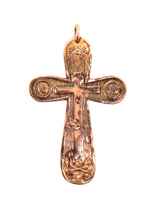 -Russia 1843 St. Petersburg Orthodox Crucifix Cross In 14Kt Yellow Gold With Engraved Decorations