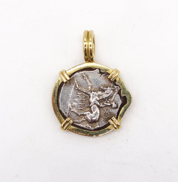 Ancient Greece 240 BC Tarentum Boy In A Dolphin Stater Nomos Framed In 18Kt Yellow Gold