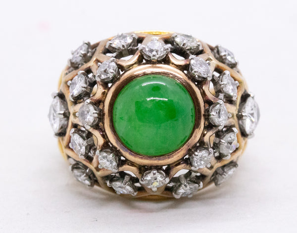 BOUCHERON PARIS 18 KT RING WITH 6.71 Cts OF DIAMONDS & GREEN JADEITE JADE