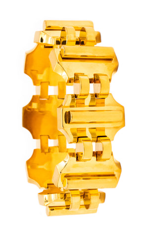 *Portuguese 1930's Porto Art Deco massive geometric tank bracelet in 19.2 kt yellow gold