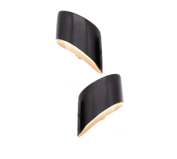 VHERNIER MILANO GEOMETRIC VAGUE EARRINGS IN 18 KT GOLD WITH JET EBONY WOOD