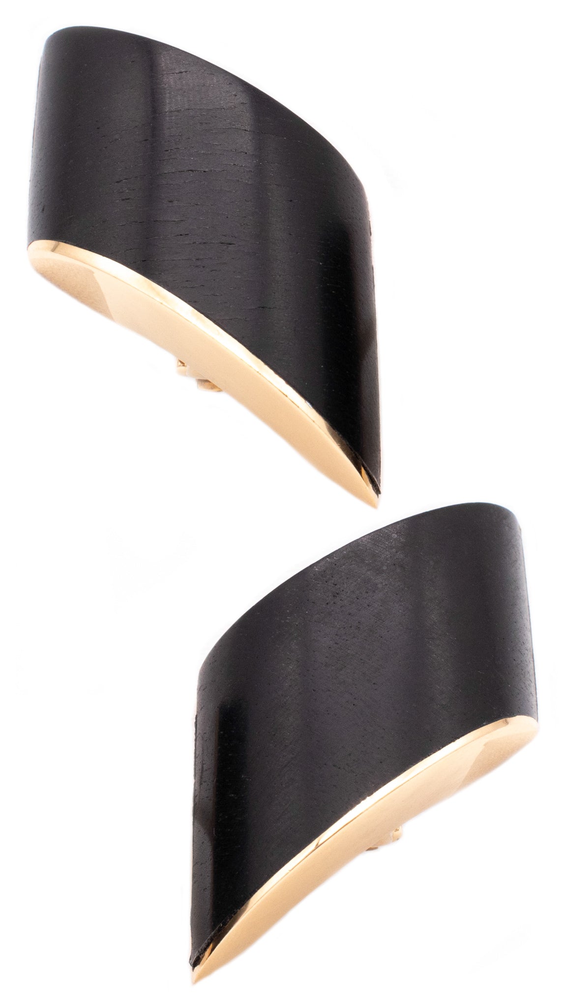 VHERNIER MILANO GEOMETRIC VAGUE EARRINGS IN 18 KT GOLD WITH JET EBONY WOOD