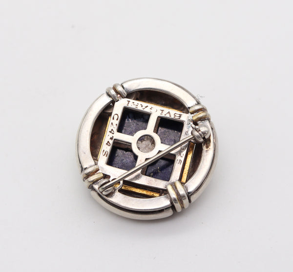 -Bvlgari 1970 Roma Geometric Round Brooch In Sterling Silver With Lapis Lazuli