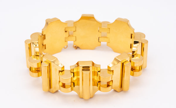*Portuguese 1930's Porto Art Deco massive geometric tank bracelet in 19.2 kt yellow gold