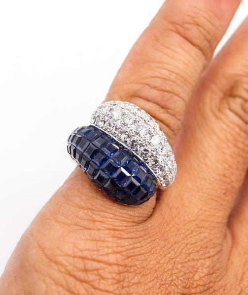 Mystery Setting Bypass Cocktail Ring In 18Kt White Gold With 8.72 Ctw In Diamonds & Sapphires