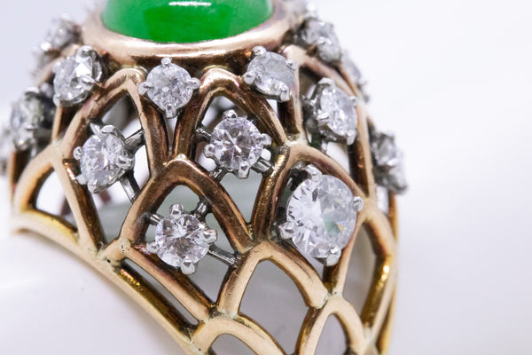 BOUCHERON PARIS 18 KT RING WITH 6.71 Cts OF DIAMONDS & GREEN JADEITE JADE