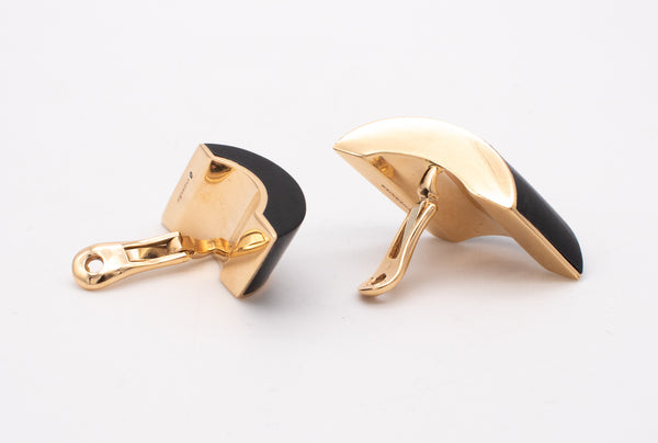 VHERNIER MILANO GEOMETRIC VAGUE EARRINGS IN 18 KT GOLD WITH JET EBONY WOOD