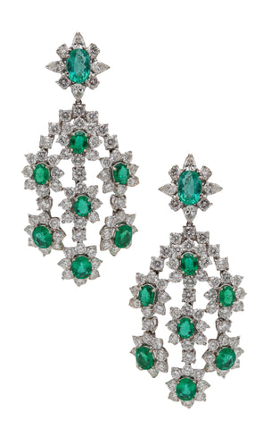 -Chandelier Cluster Dangle Drop Earrings In 18Kt Gold With 31.72 Ctw In Diamonds And Emeralds