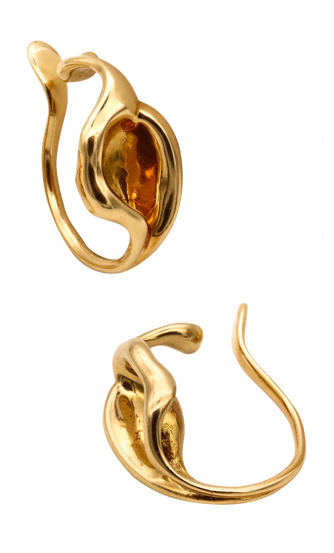 Tiffany Co. By Elsa Peretti Rare Vintage Organic Lilies Earrings In Solid 18Kt Yellow Gold