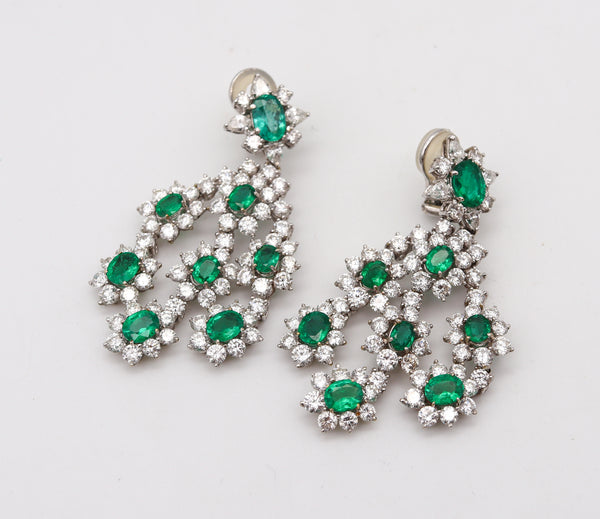 -Chandelier Cluster Dangle Drop Earrings In 18Kt Gold With 31.72 Ctw In Diamonds And Emeralds