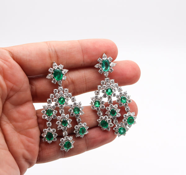 -Chandelier Cluster Dangle Drop Earrings In 18Kt Gold With 31.72 Ctw In Diamonds And Emeralds