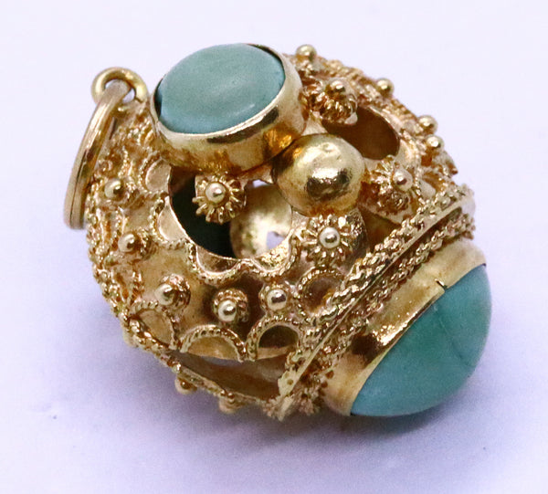 ITALIAN 18 KT GOLD ANTIQUE ETRUSCAN TURQUOISE CHARM
