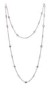 Art Deco 1930 Platinum Long Stations Chain Necklace With 1.82 Cts In Round Diamonds