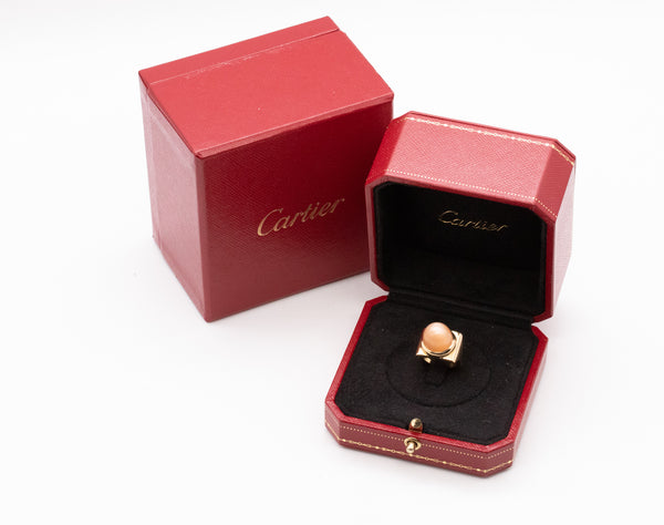 CARTIER 1970 DINH VAN GEOMETRIC RING IN 18 KT GOLD WITH 8.66 Cts CAT'S EYE MOONSTONE